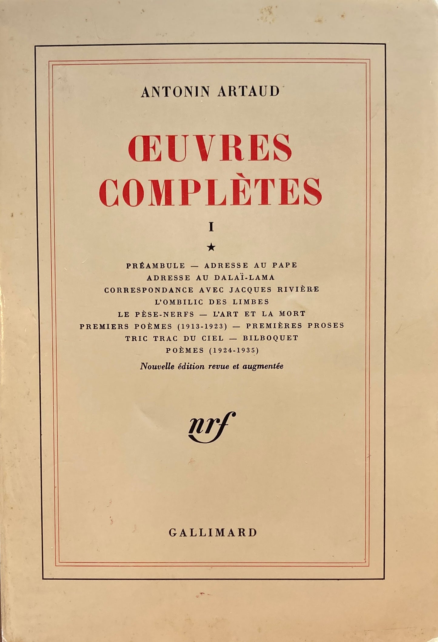 Oeuvres completes vol 1 Antonin Artaud アントナン・アルトー
