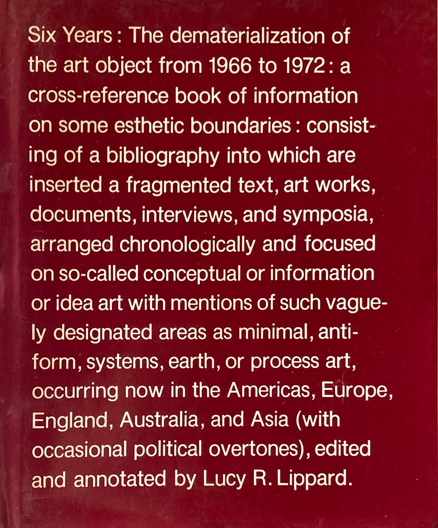 Six Years Dematerialization of the Art Object Lucy Lippard ルーシー・リパード