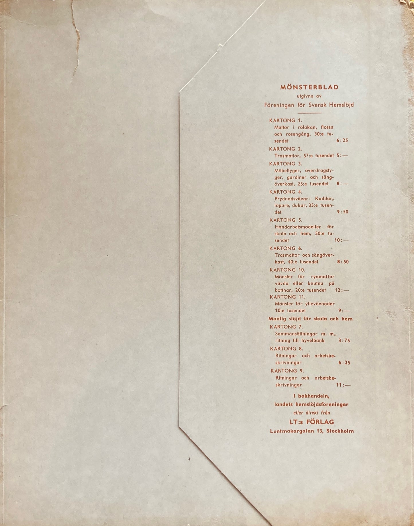 Monsterblad Utgivna av Foreningen for svensk hemslojd Yllevavnader KARTONG11 <ウール織> スウェーデン手工芸協会