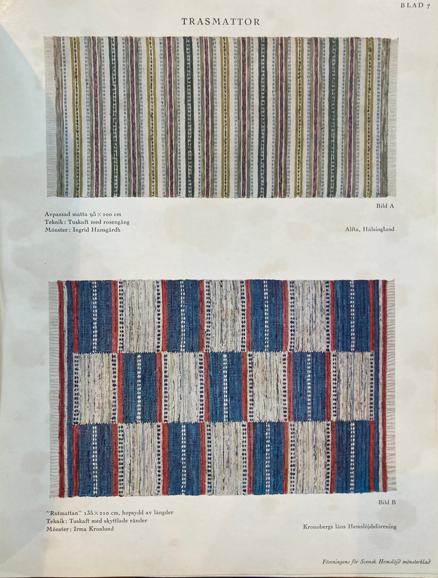 Monsterblad Utgivna av Foreningen for svensk hemslojd Trasmattor och Sangoverkast KARTONG6 <ラグとベッドリネン> スウェーデン手工芸協会