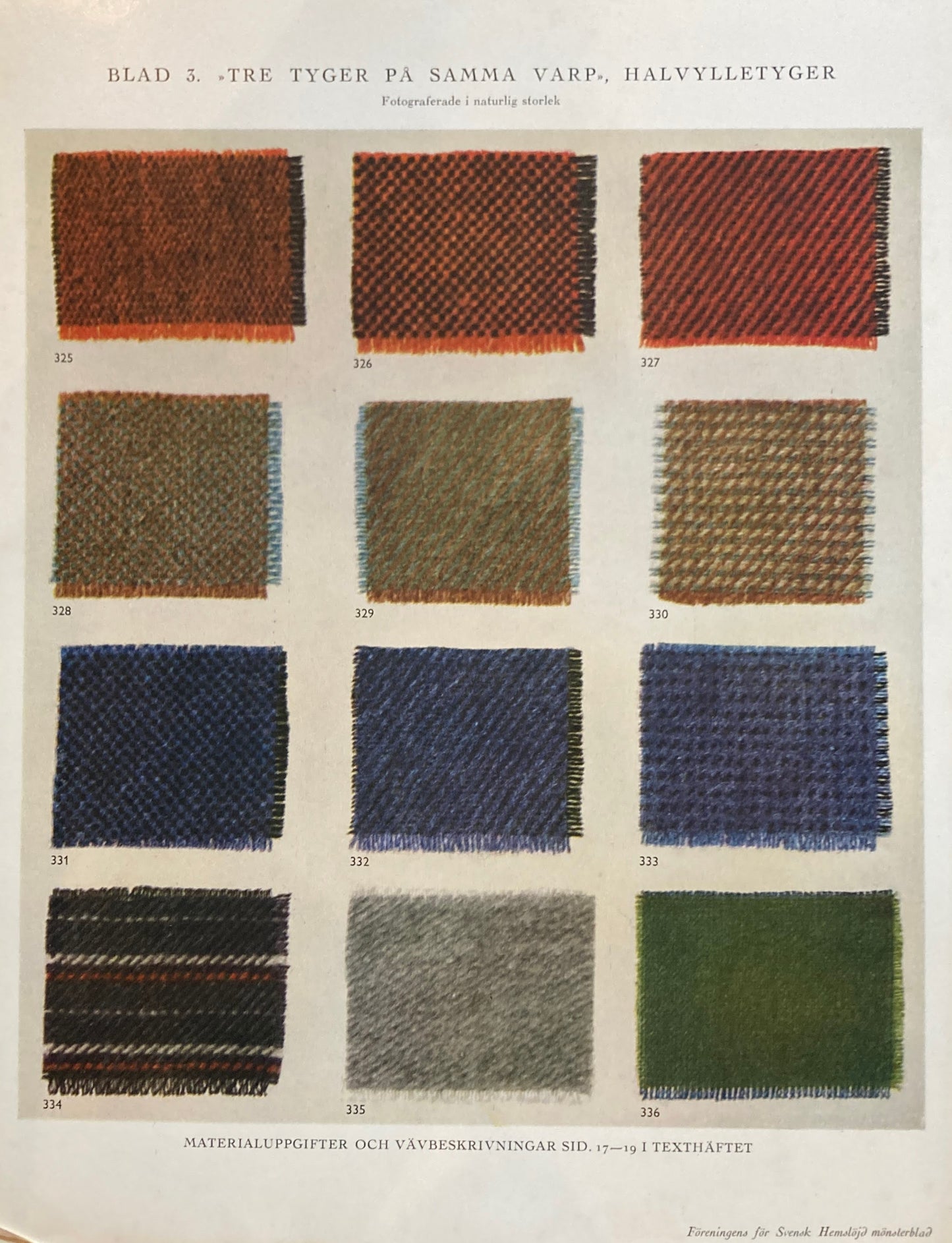 Monsterblad Utgivna av Foreningen for svensk hemslojd Yllevavnader KARTONG11 <ウール織> スウェーデン手工芸協会