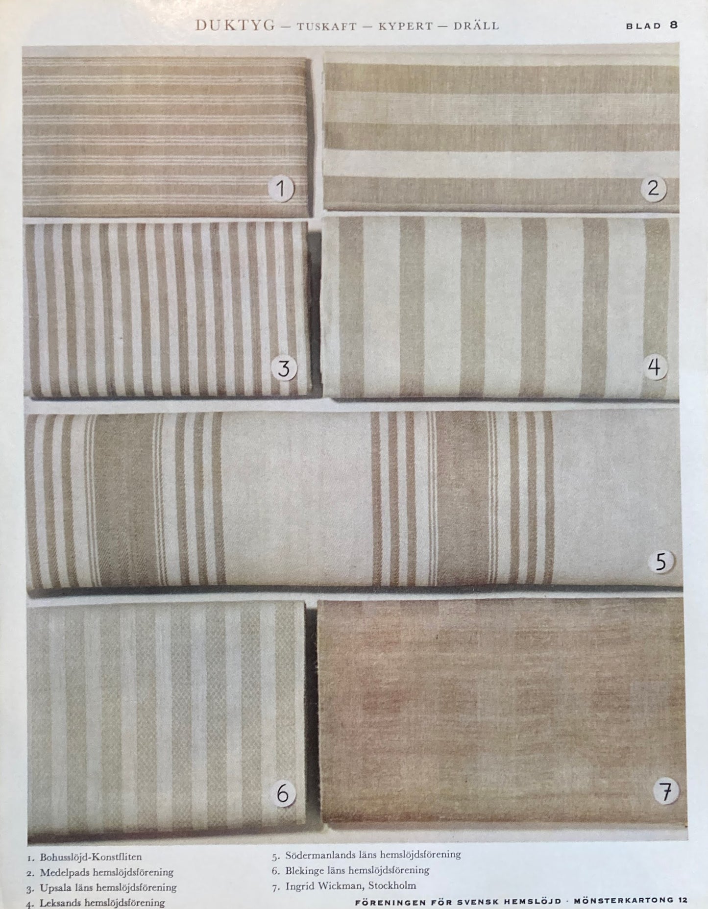 Monsterblad Utgivna av Foreningen for svensk hemslojd Linnevavnader KARTONG12 <リネン生地> スウェーデン手工芸協会