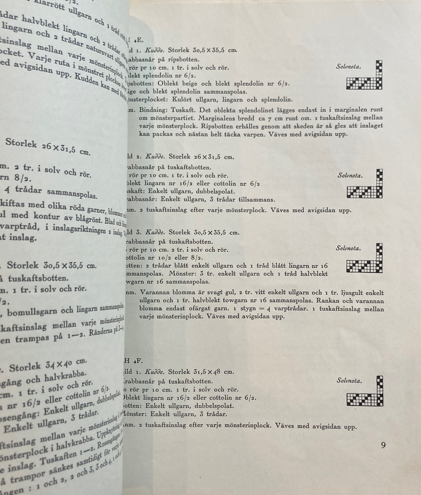 Monsterblad Utgivna av Foreningen for svensk hemslojd Prydnadsvavar  Kuddar  Lopare  Dukar KARTONG4 <クッション・ランナー・テーブルクロス> スウェーデン手工芸協会