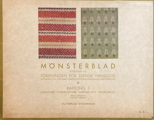 Monsterblad Utgivna av Foreningen for svensk hemslojd Mobeltyger  overdragstyger gardiner  och sangoverkast KARTONG3 <家具生地> スウェーデン手工芸協会