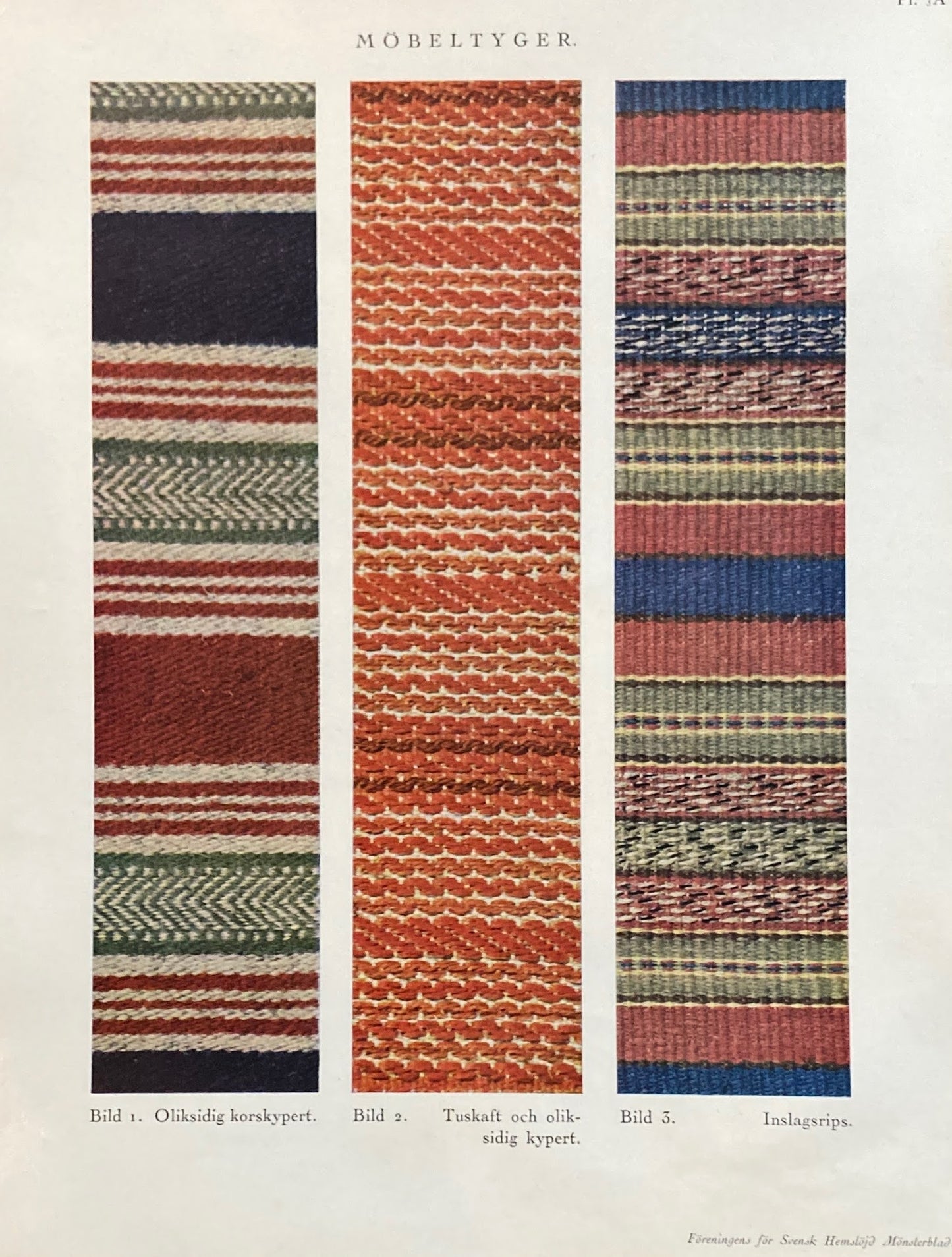 Monsterblad Utgivna av Foreningen for svensk hemslojd Mobeltyger  overdragstyger gardiner  och sangoverkast KARTONG3 <家具生地> スウェーデン手工芸協会
