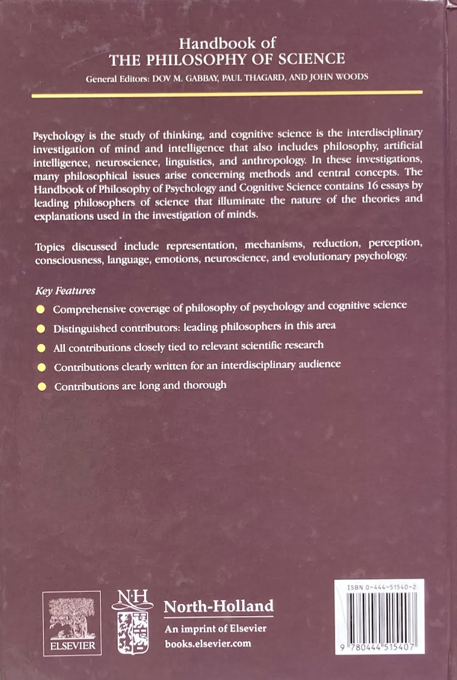 Philosophy of Psychology and Cognitive Science Handbook of the Philosophy of Science