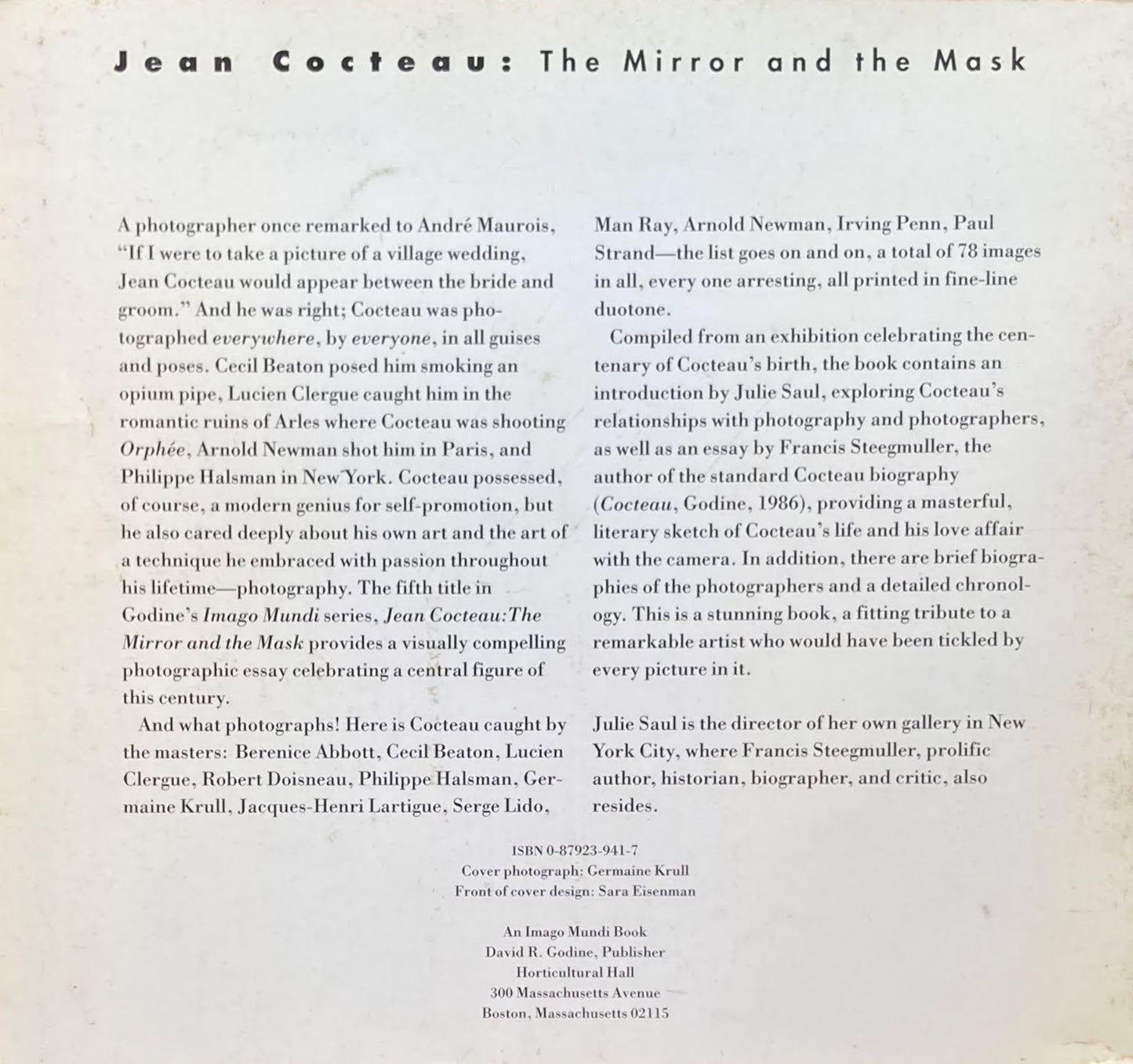 Jean Cocteau Mirror and Mask: A Photobiography ジャン・コクトー