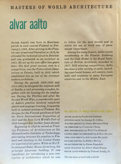 Masters of World Architecture alvar aalto Frederick Gutheim アルヴァ・アアルト