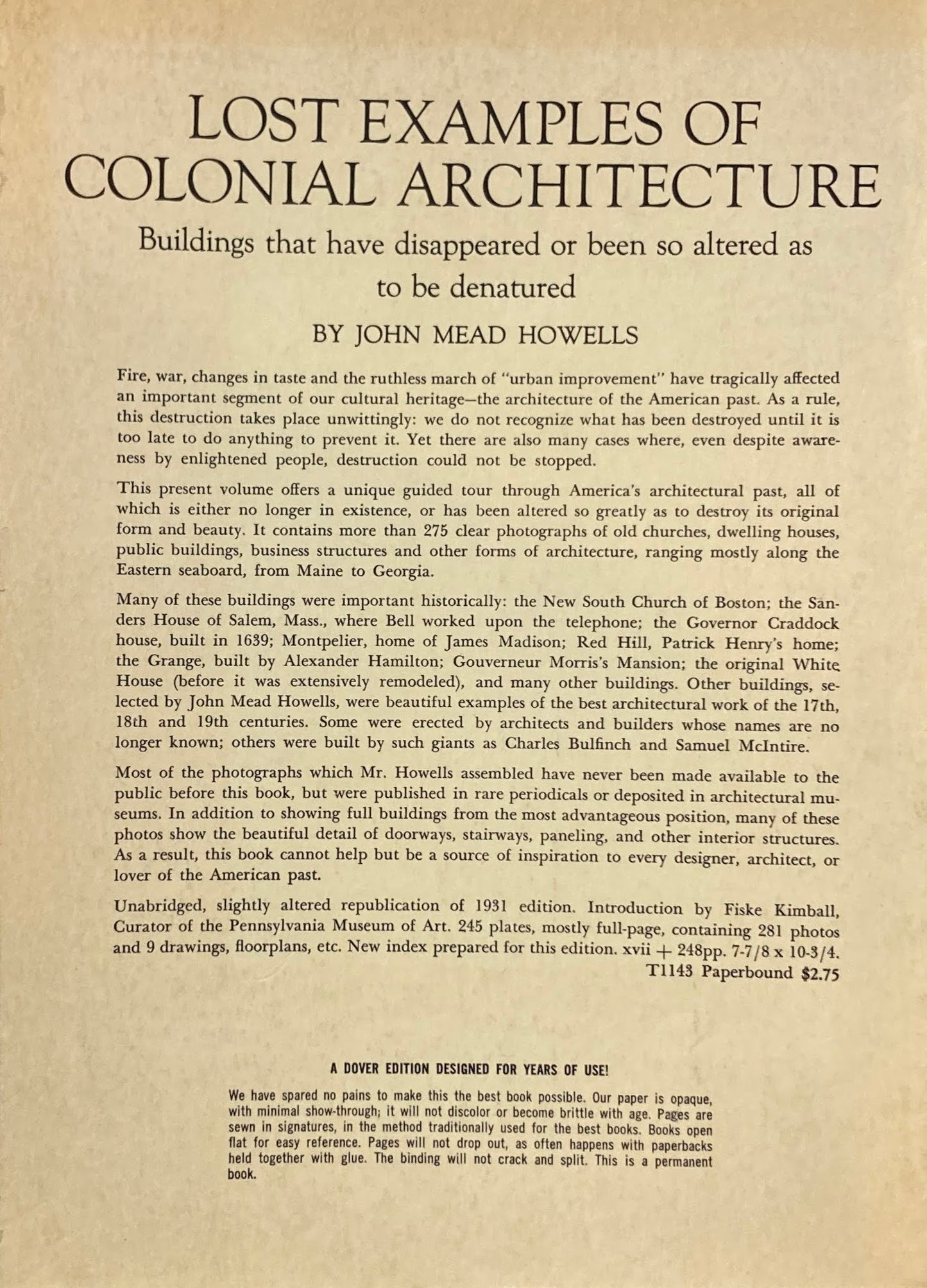 Lost Examples of Colonial Architecture Buildings that have disappeared or been so altered as to be denatured by Jhon Mead Howells