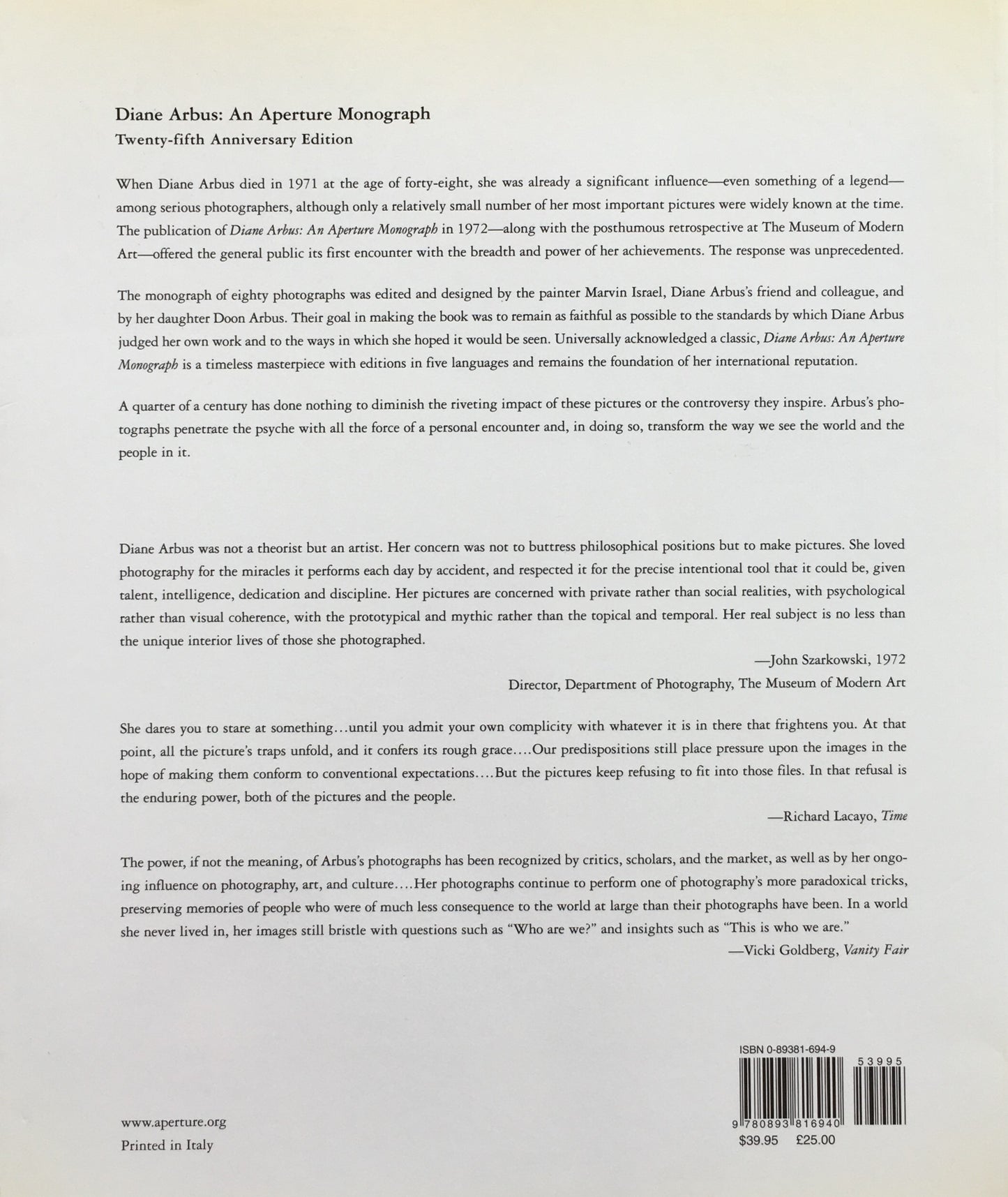 Diane Arbus An Aperture Monograph ダイアン・アーバス写真集