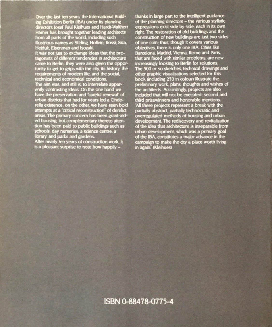 International Building Exhibition Berlin 1987 Examples of a New Arcgitecture