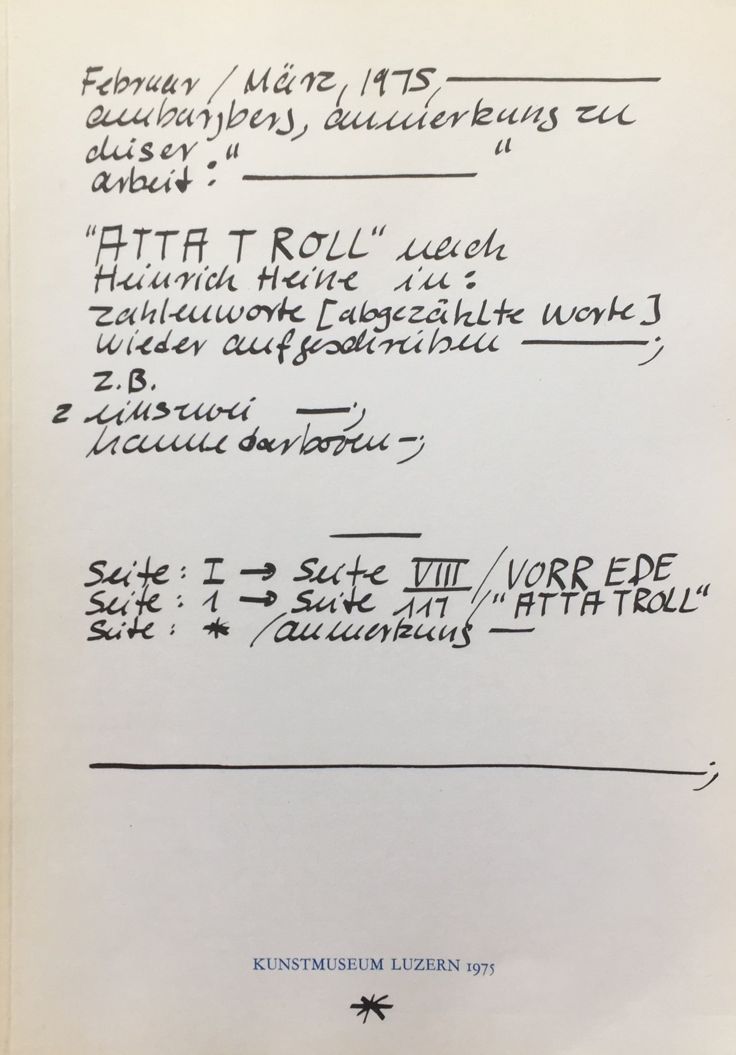 ATTA TROLL Hanne Darboven Kunstmuseum Luzern 1975 ハンネ・ダルボーフェン