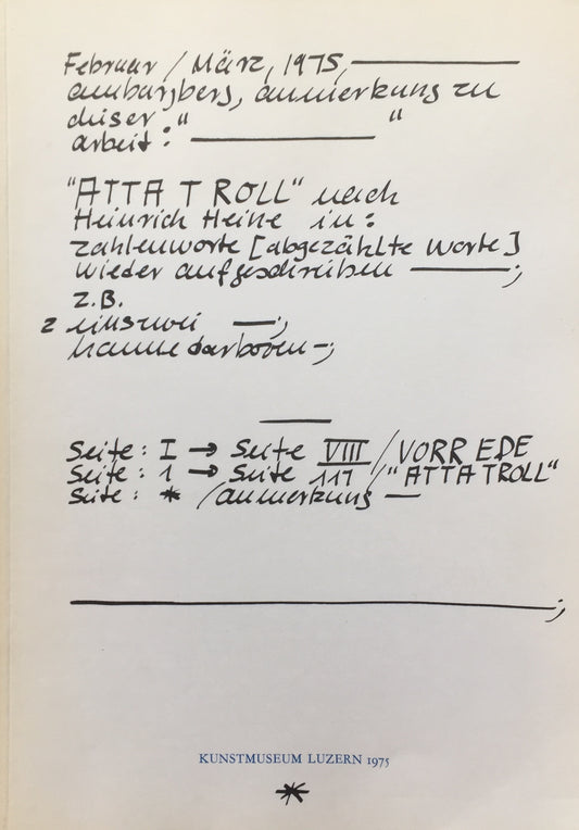 ATTA TROLL Hanne Darboven Kunstmuseum Luzern 1975  ハンネ・ダルボーフェン