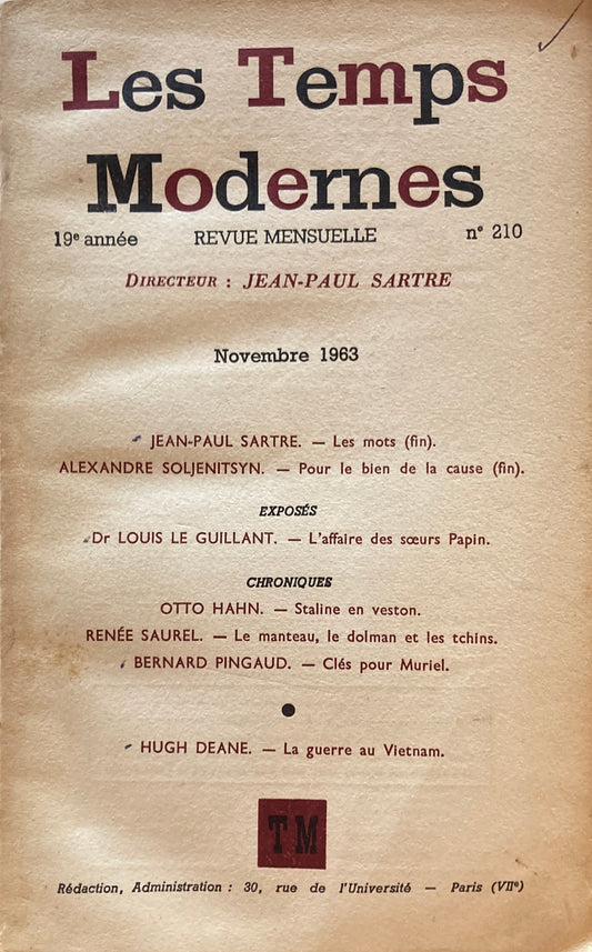 Les Temps modernes　Novembre 1963 No.210 J.P.Sartre サルトル　