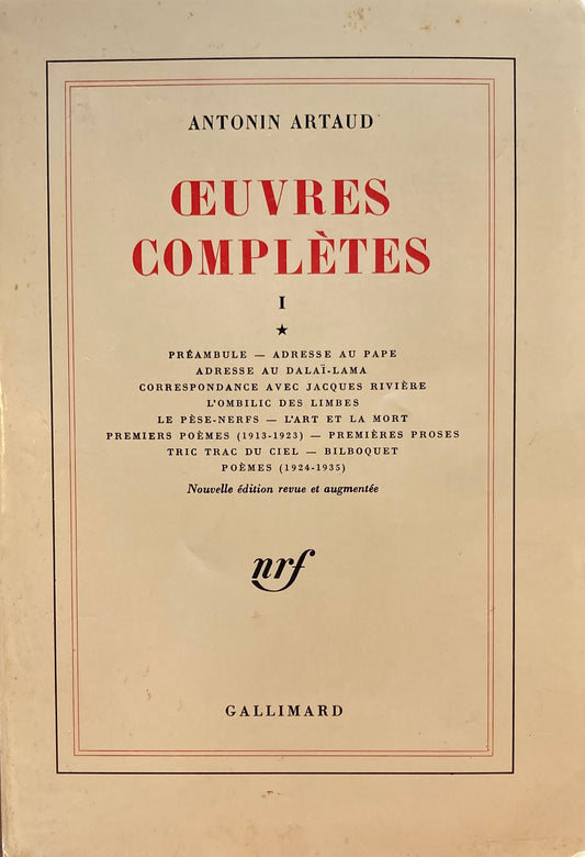 Oeuvres completes vol 1　Antonin Artaud　アントナン・アルトー