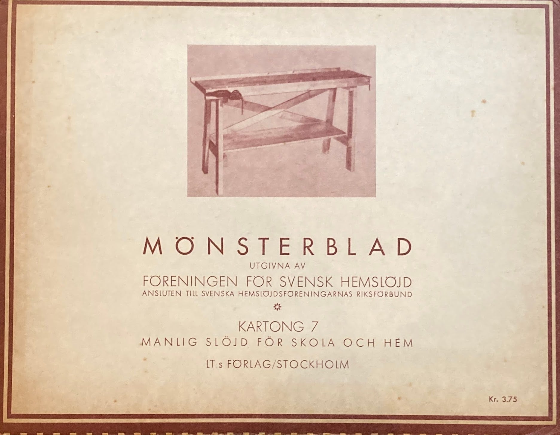 Monsterblad Utgivna av Foreningen for svensk hemslojd　Manlig slojd for skola och hem　KARTONG7　＜日曜大工＞ スウェーデン手工芸協会　